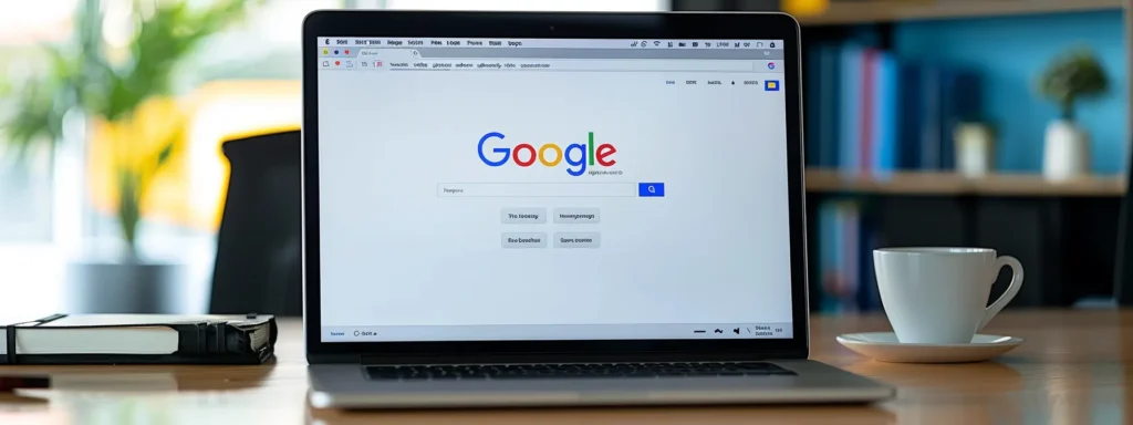 a modern office workspace showcases a sleek laptop displaying the google search console, surrounded by vibrant infographics about local seo strategies for yacht charter businesses, emphasizing urban coastal destinations like miami and newport beach.