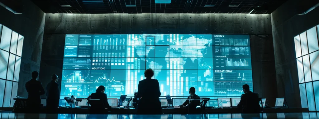 a sleek, modern office environment features a large digital screen displaying local directories and analytics graphs, with a focused team of digital marketers strategizing around a polished conference table, emphasizing their expertise in marine business seo and citation management.
